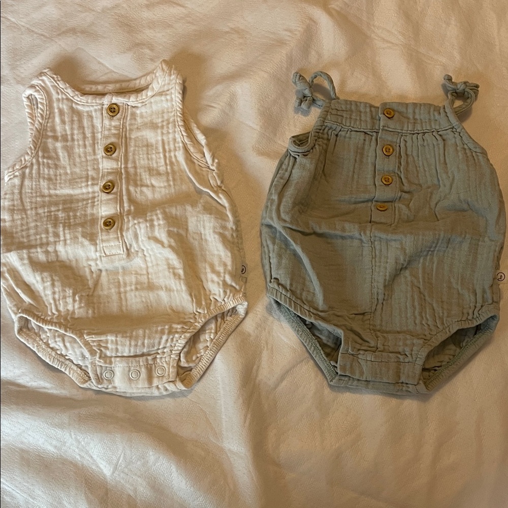 Stylish Kids Sleeveless Rompers - Cream and Mint Green